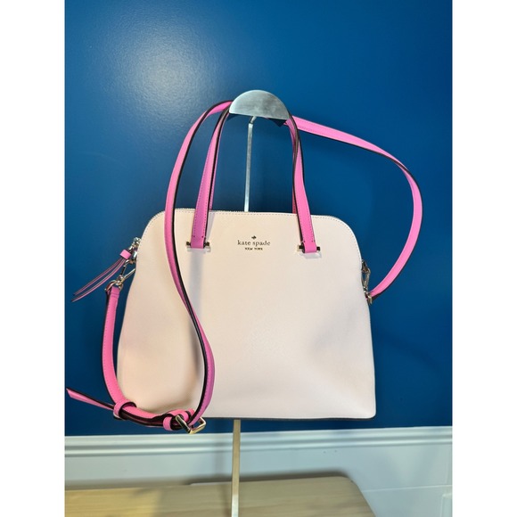 SOLD——Kate Spade Satchel Crossbody Pale Pink Hot Fuchsia Leather Shoulder Bag - Picture 1 of 9